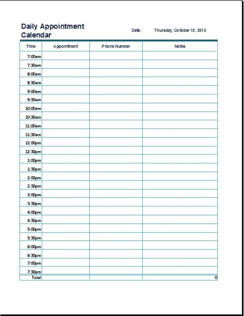 Daily Appointment Calendar Printable 