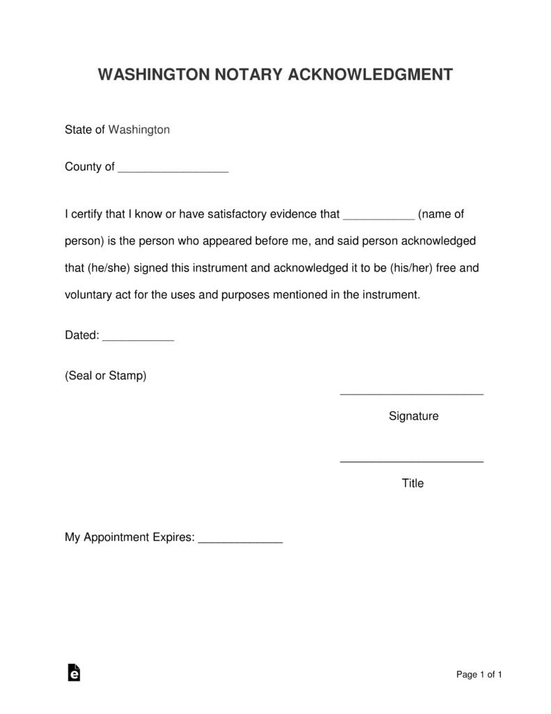 Free Washington Notary Acknowledgment Form Word Pdf Eforms My Xxx Hot Girl 