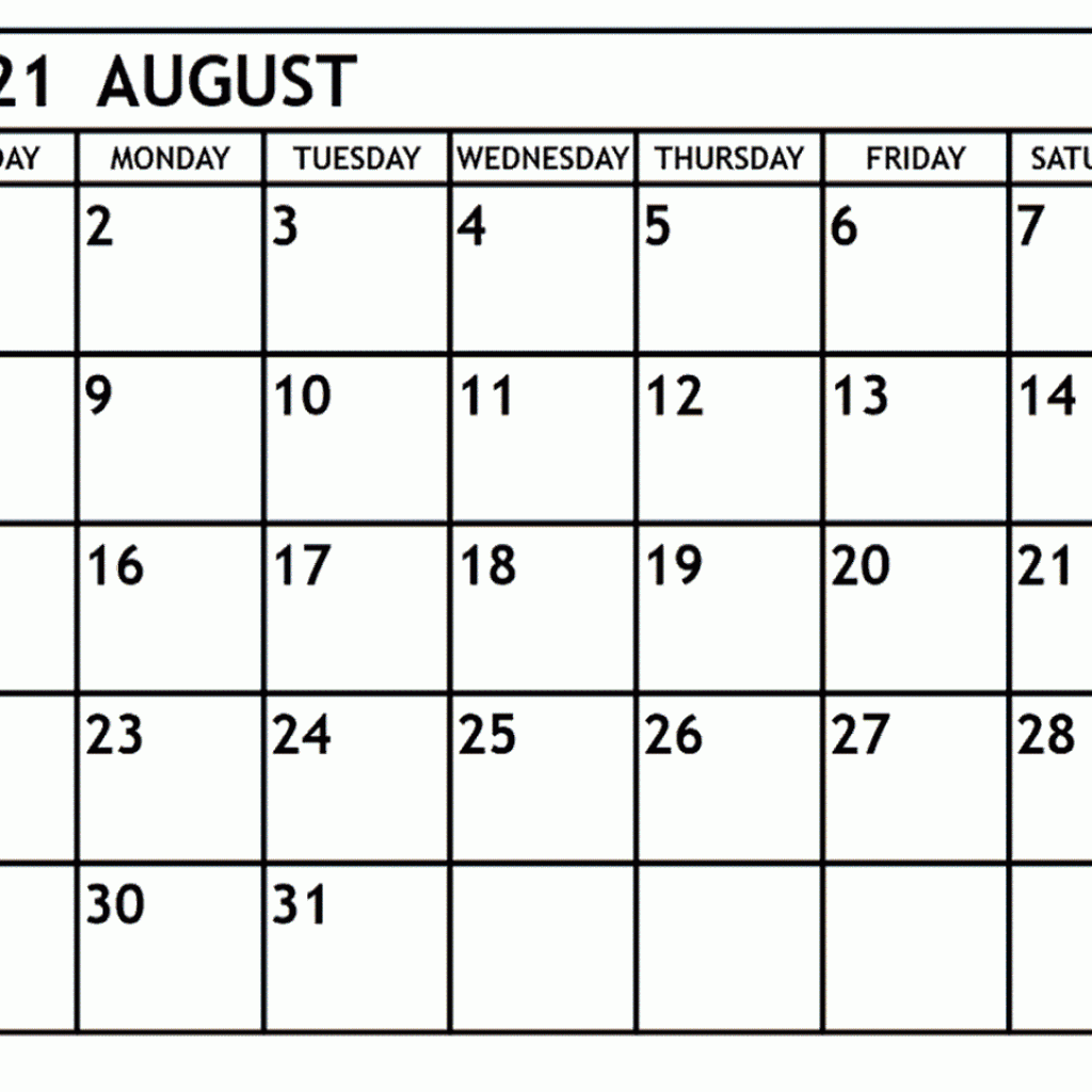 Printable Aug 2021 Calendar Free 