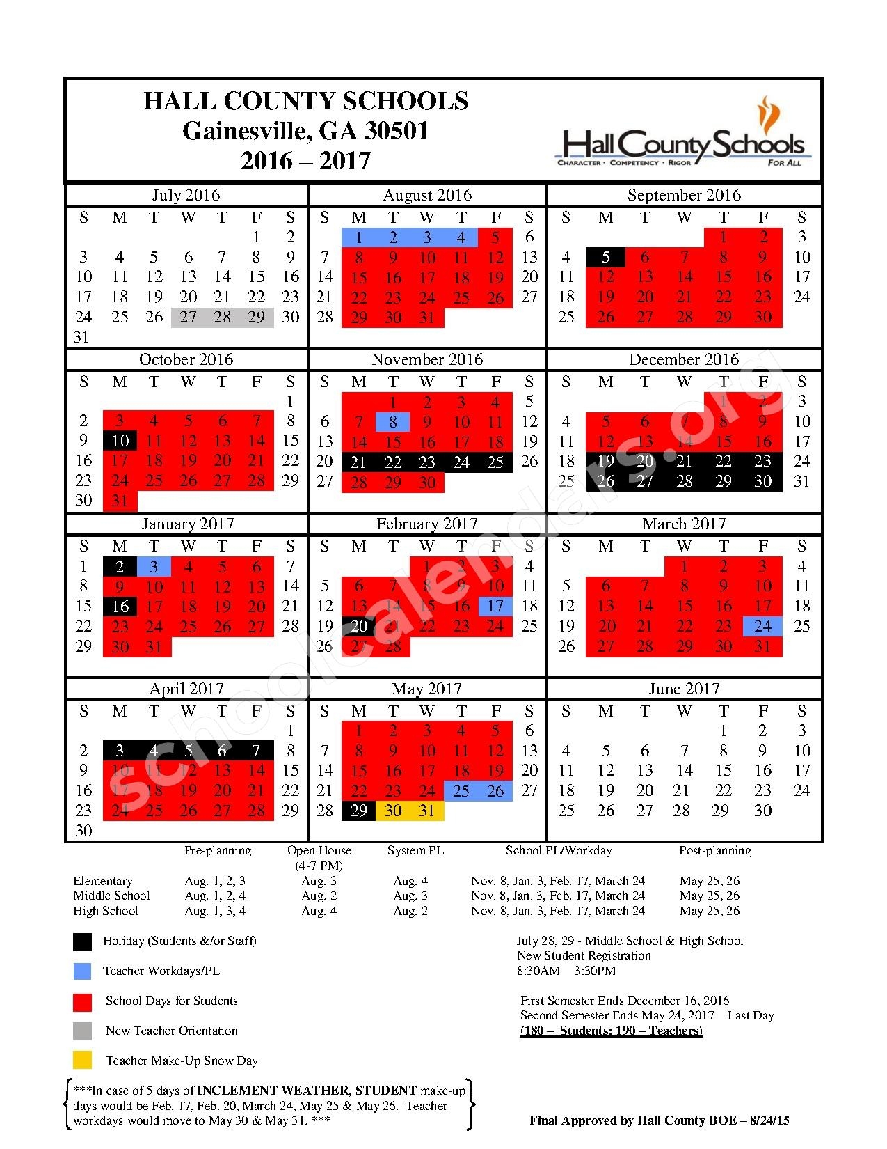 2016 2017 District Calendar Hall County School District 