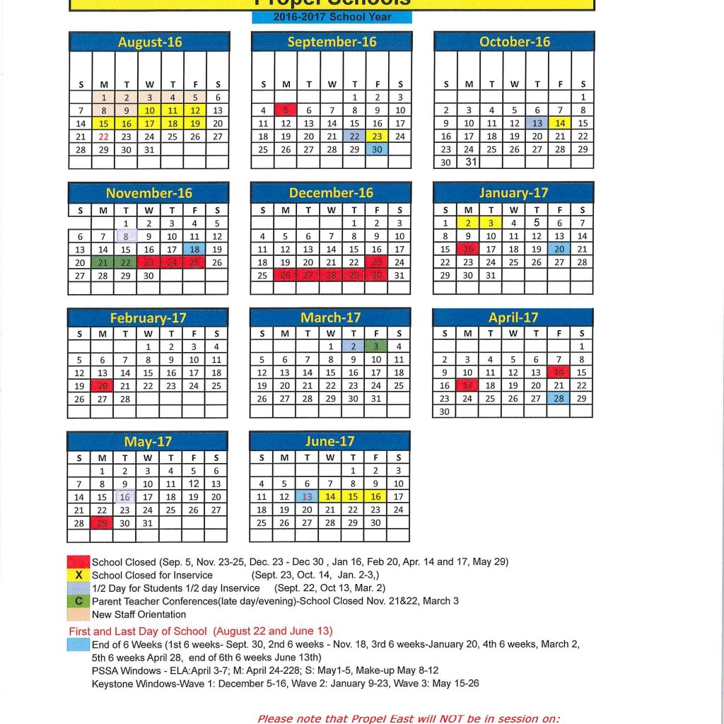 2016 2017 School Calendar