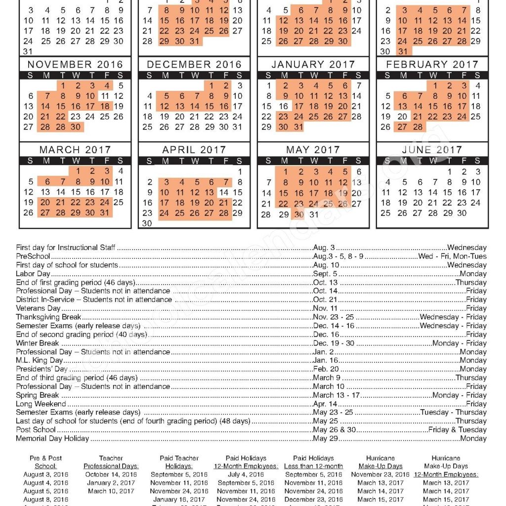 2016 2017 Teacher Calendar Hernando County School District