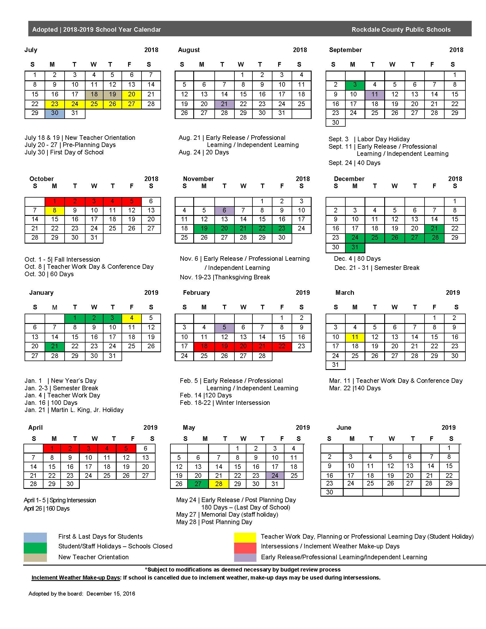 2018 19 Calendar Rockdale County Public Schools 