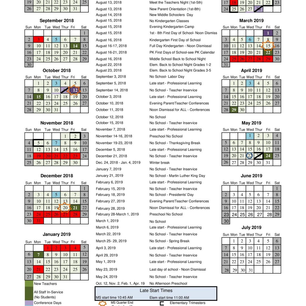 2018 2019 Academic Calendar Grade Levels Academics Flagstaff