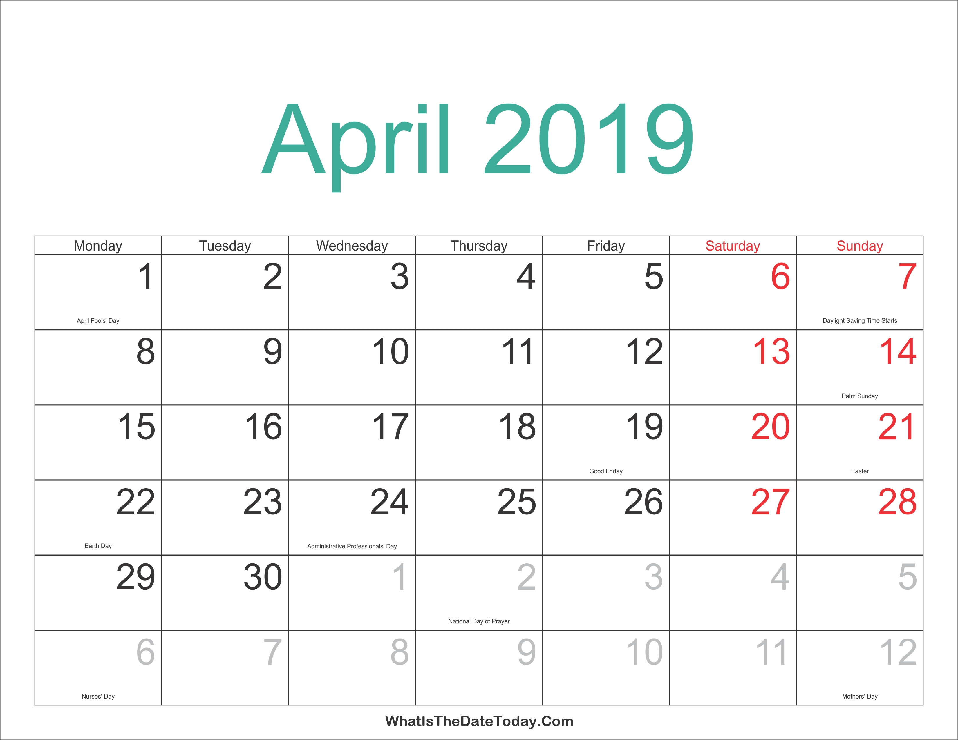 2018 2019 Calendar Free Printable Two Year Pdf Calendars April 