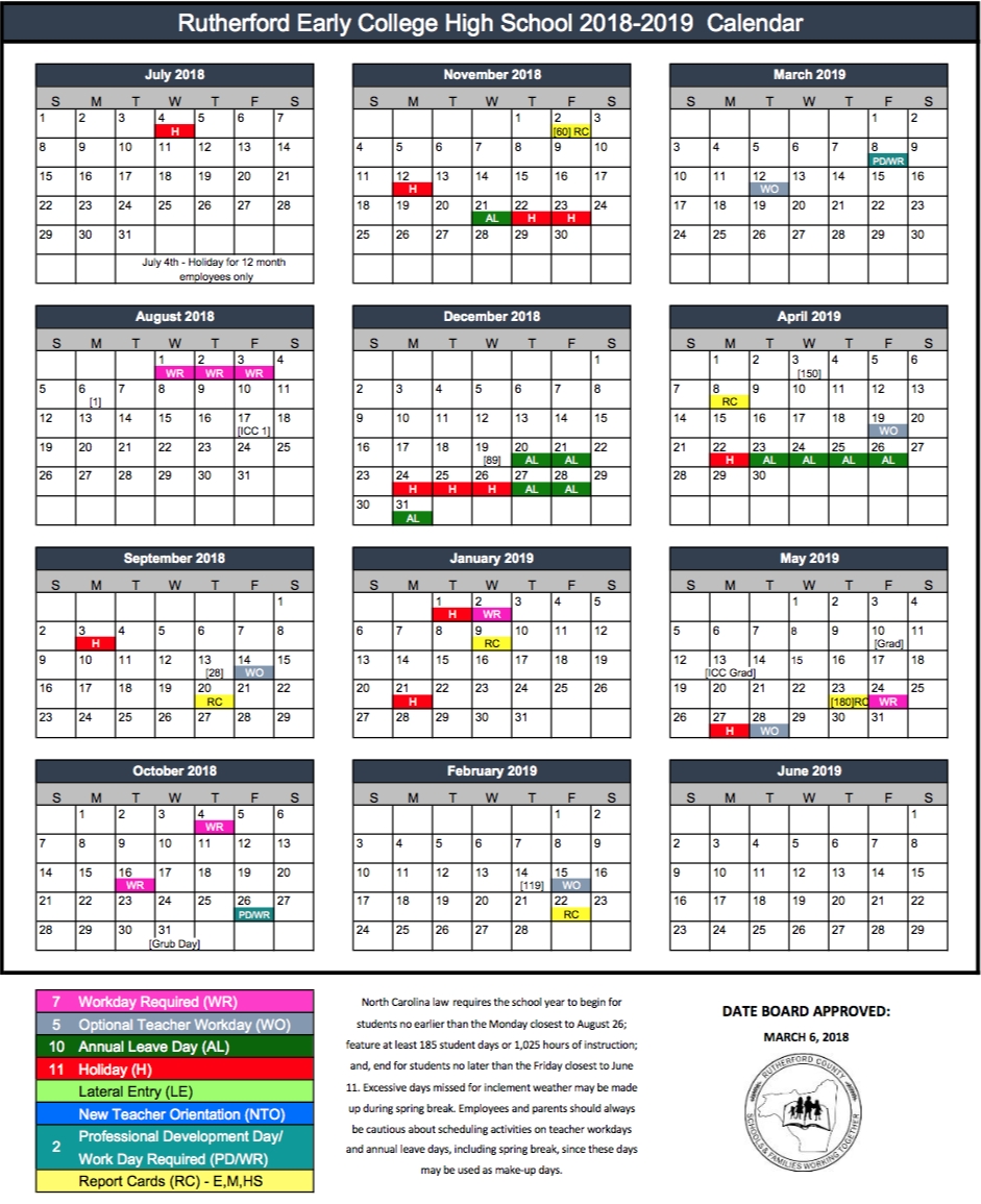 2018 2019 Reach Calendar Rutherford County Schools