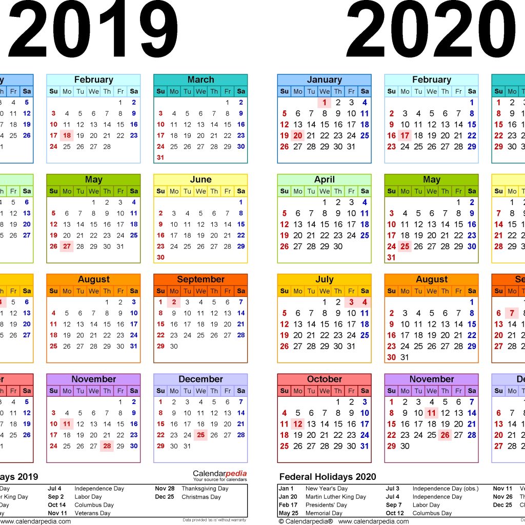 2019 2020 Calendar Free Printable Two Year Word Calendars