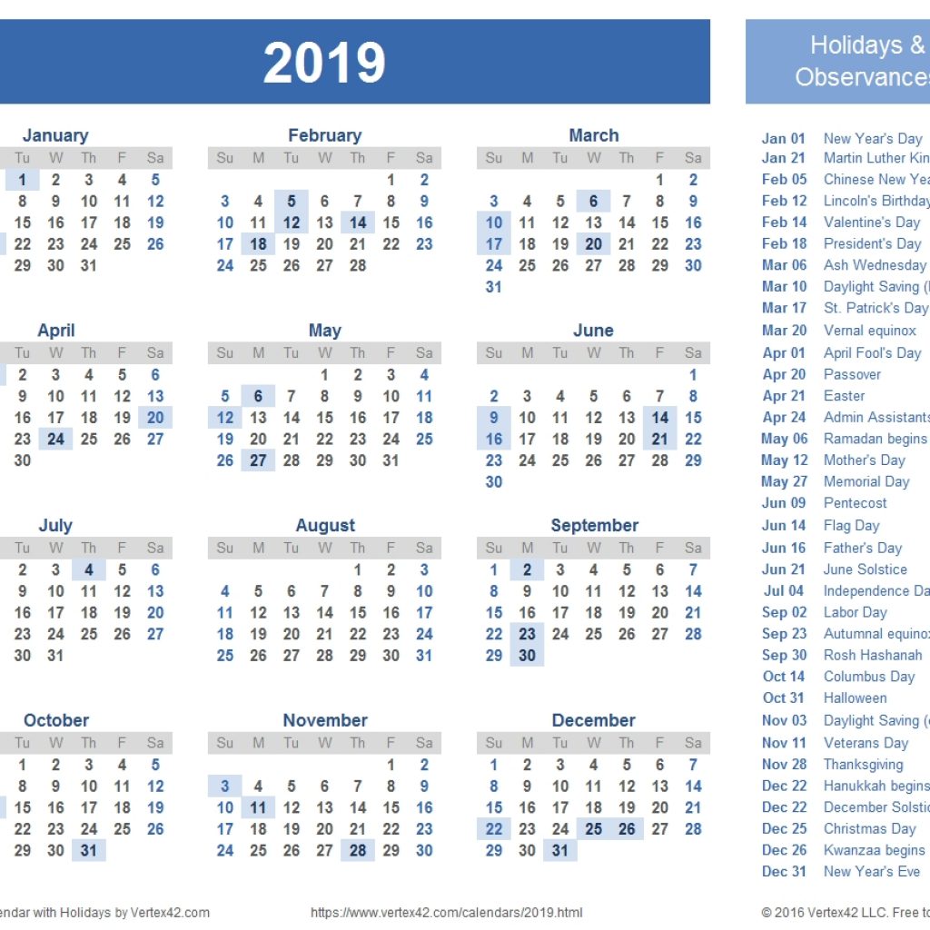 2019 Calendar Templates And Images