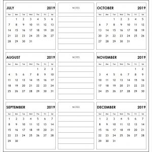 2019 Half Year Print Calendar 2019 Calendars Calendar 2019