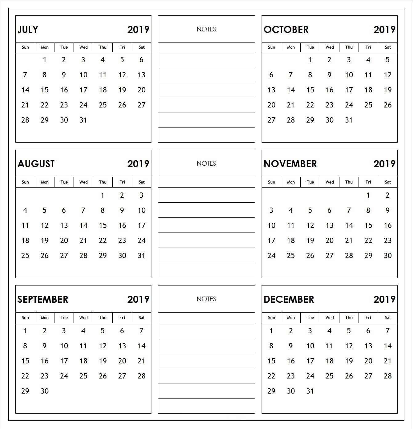 2019 Half Year Print Calendar 2019 Calendars Calendar 2019 