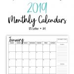 2019 Printable Monthly Calendars Landscape Us Letter A4