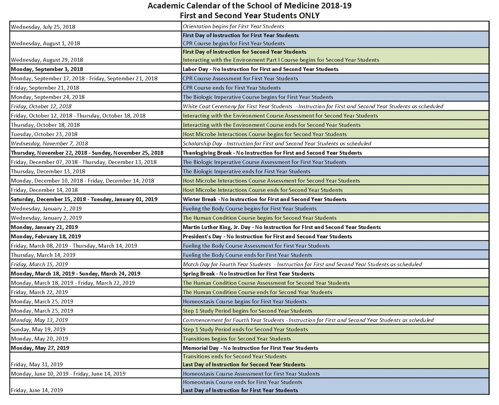 Academic Calendar Md Program Zucker School Of Medicine At 