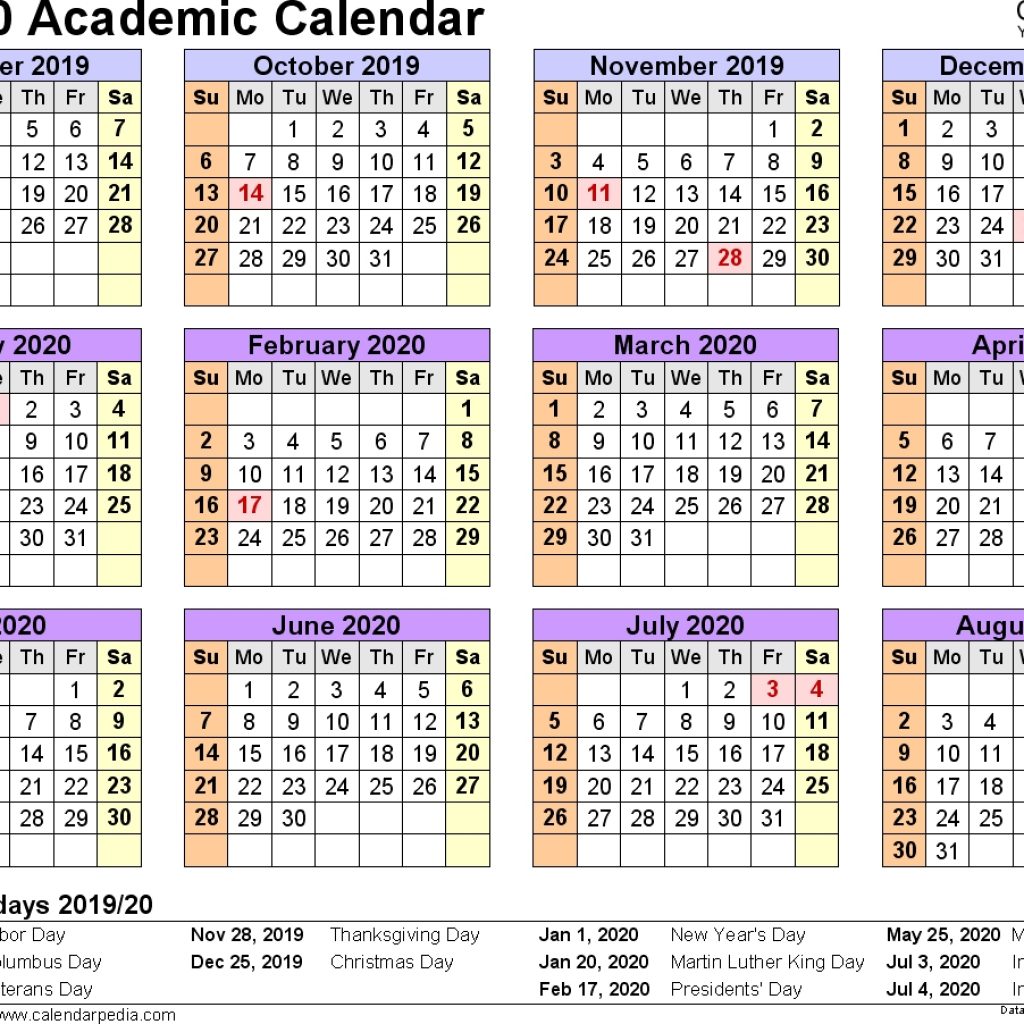 Academic Calendars 20192020 Free Printable Excel Templates