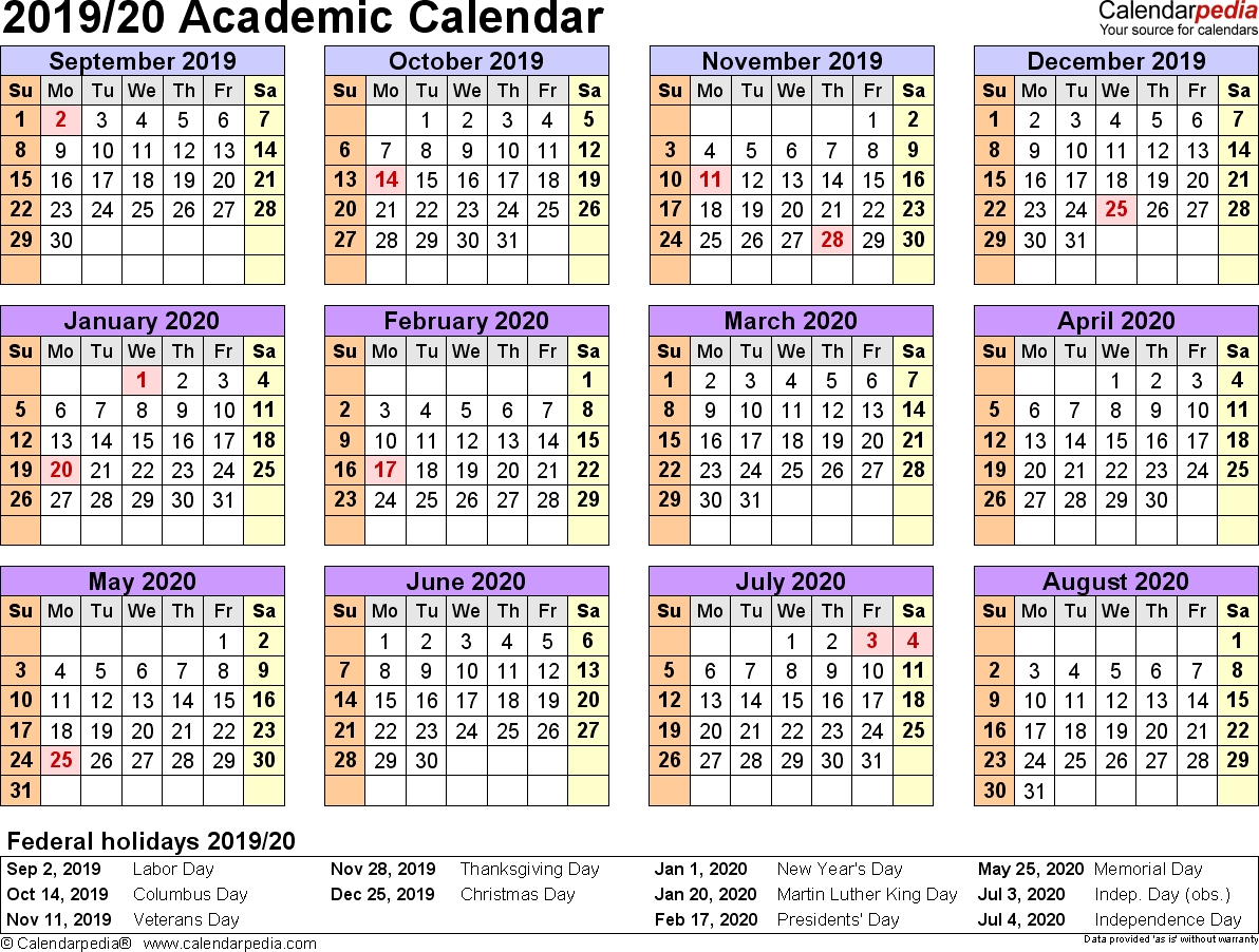 Academic Calendars 20192020 Free Printable Excel Templates 