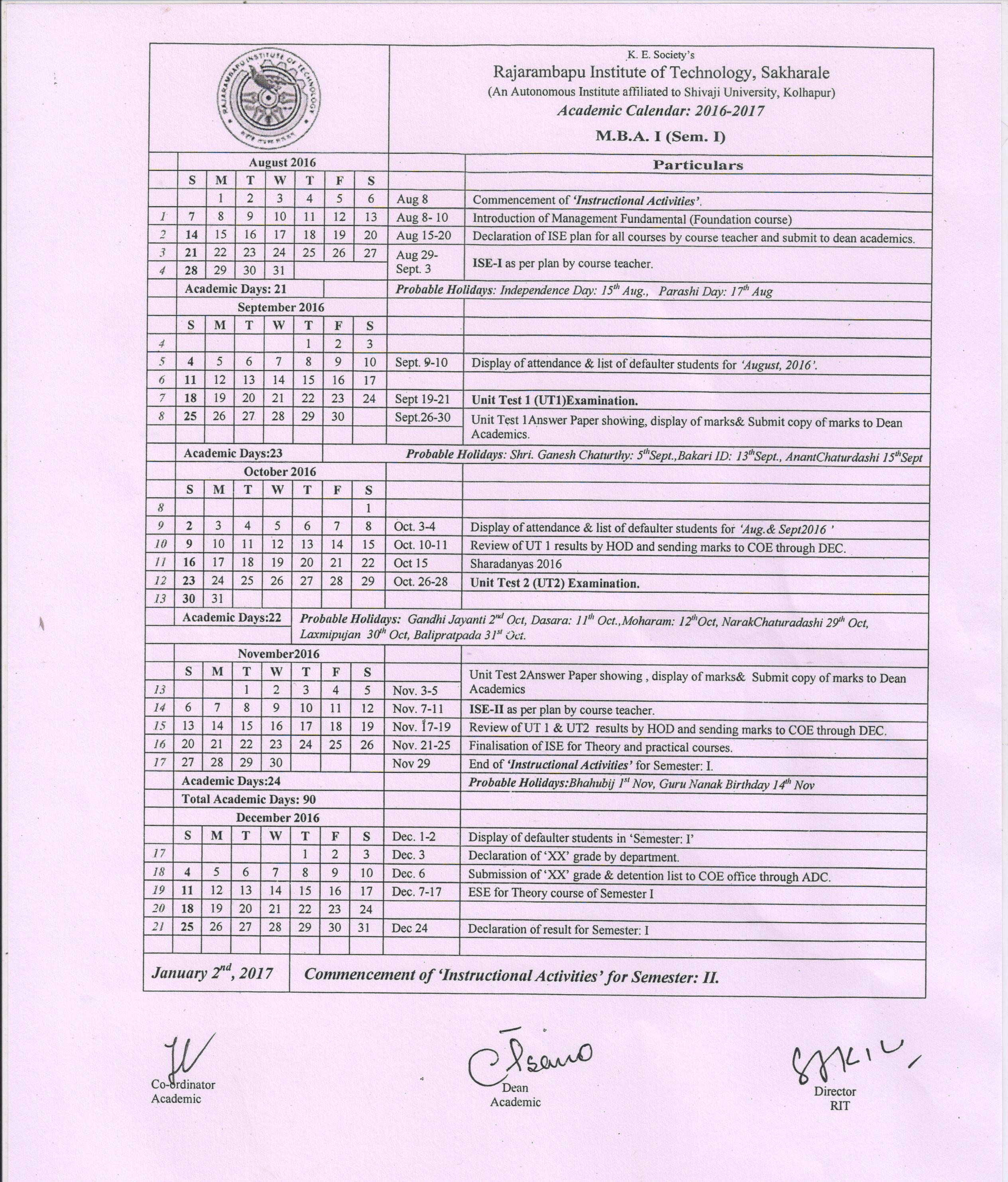 Academic Calender