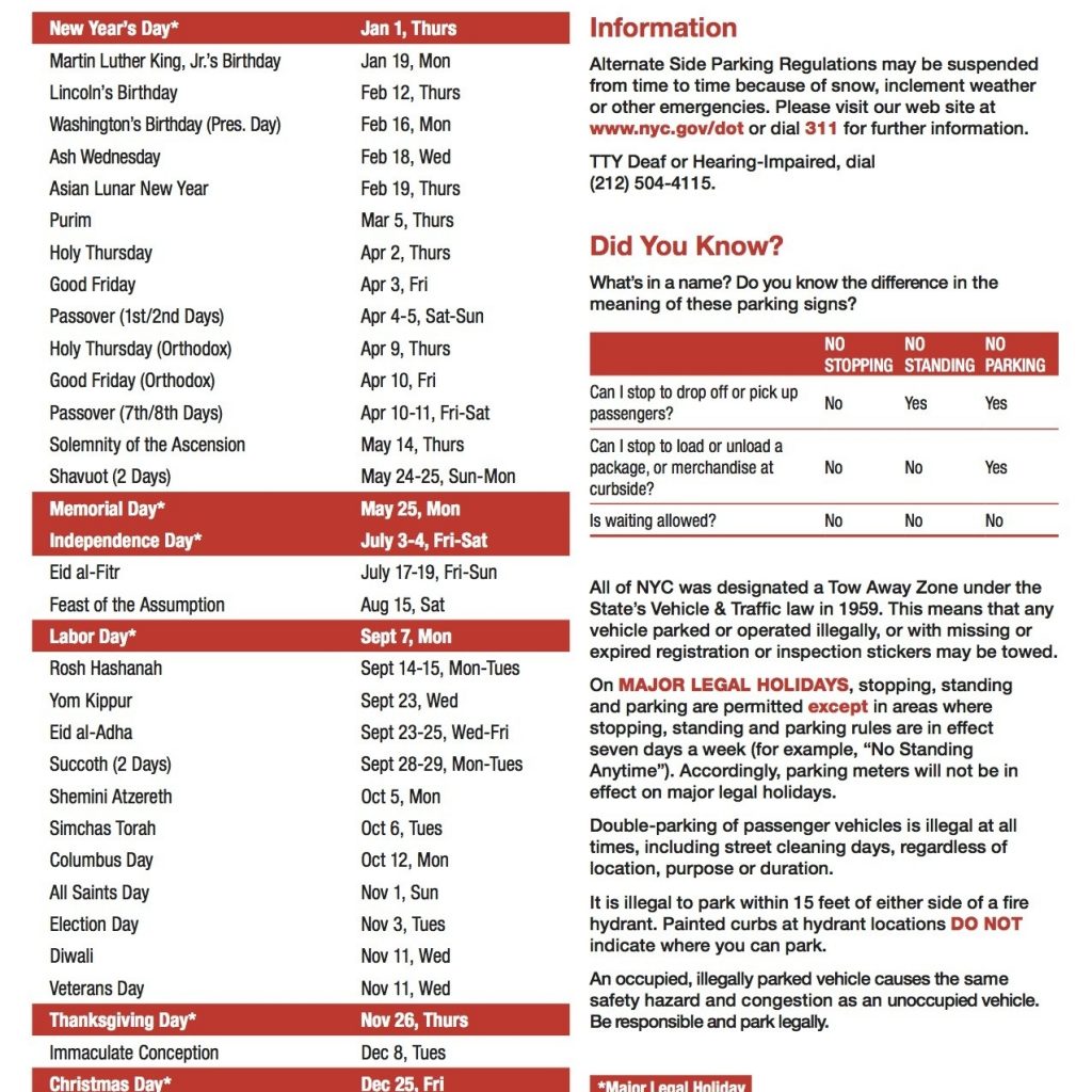 Alternate Side Parking Calendar Grymlock