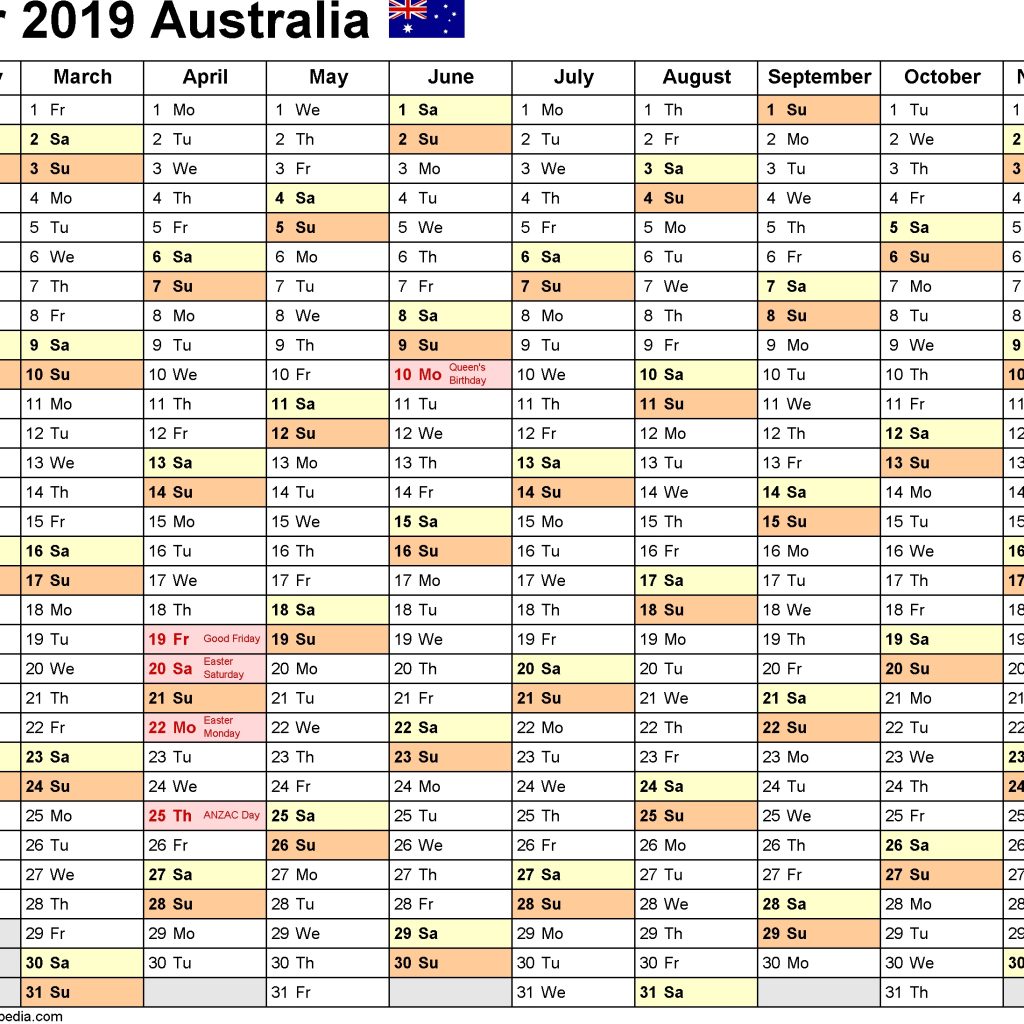 Australia Calendar 2019 Free Printable Pdf Templates