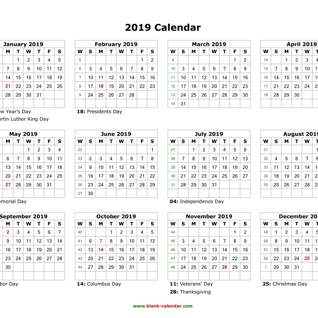 Blank Calendar 2019 Free Download Calendar Templates