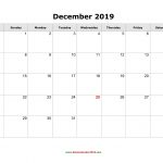 Blank Calendar For December 2019