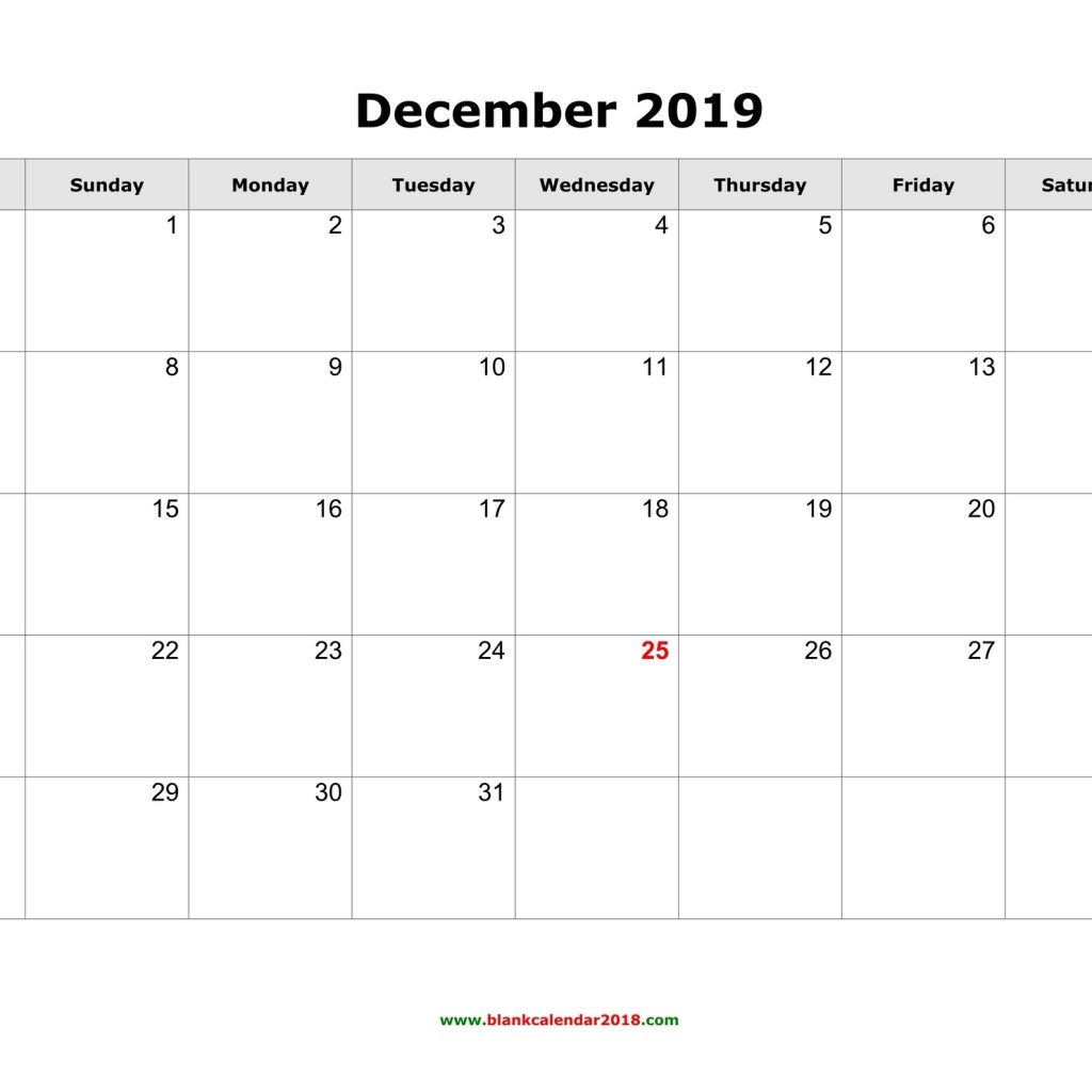 Blank Calendar For December 2019