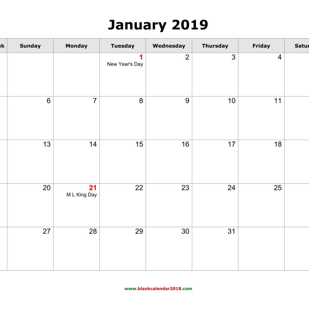 Blank Calendar For January 2019