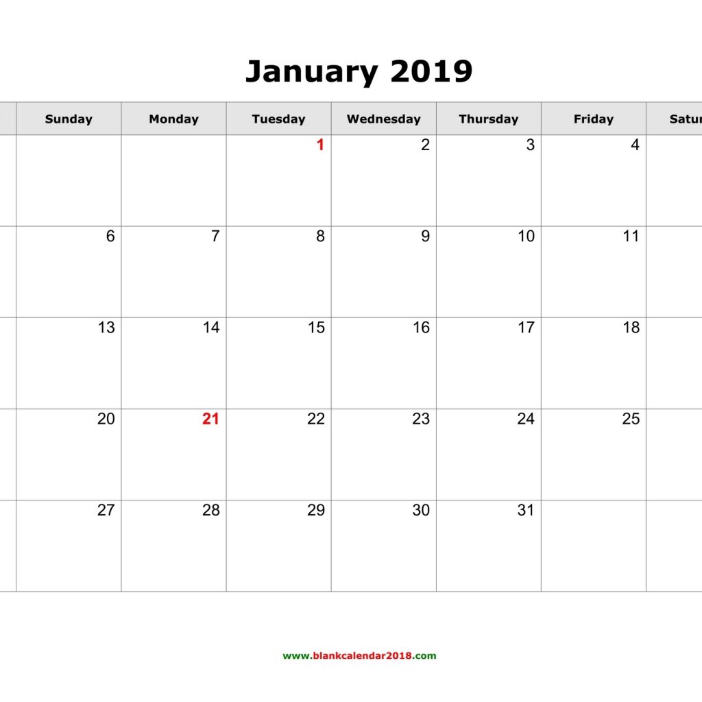 Blank Calendar For January 2019