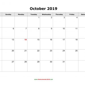 Blank Calendar For October 2019