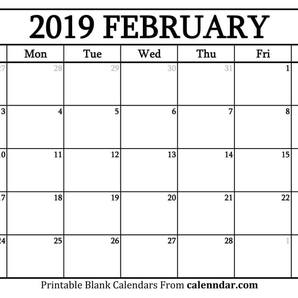 Blank February 2019 Calendar Templates Calenndar