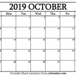 Blank October 2019 Calendar Templates Calenndar