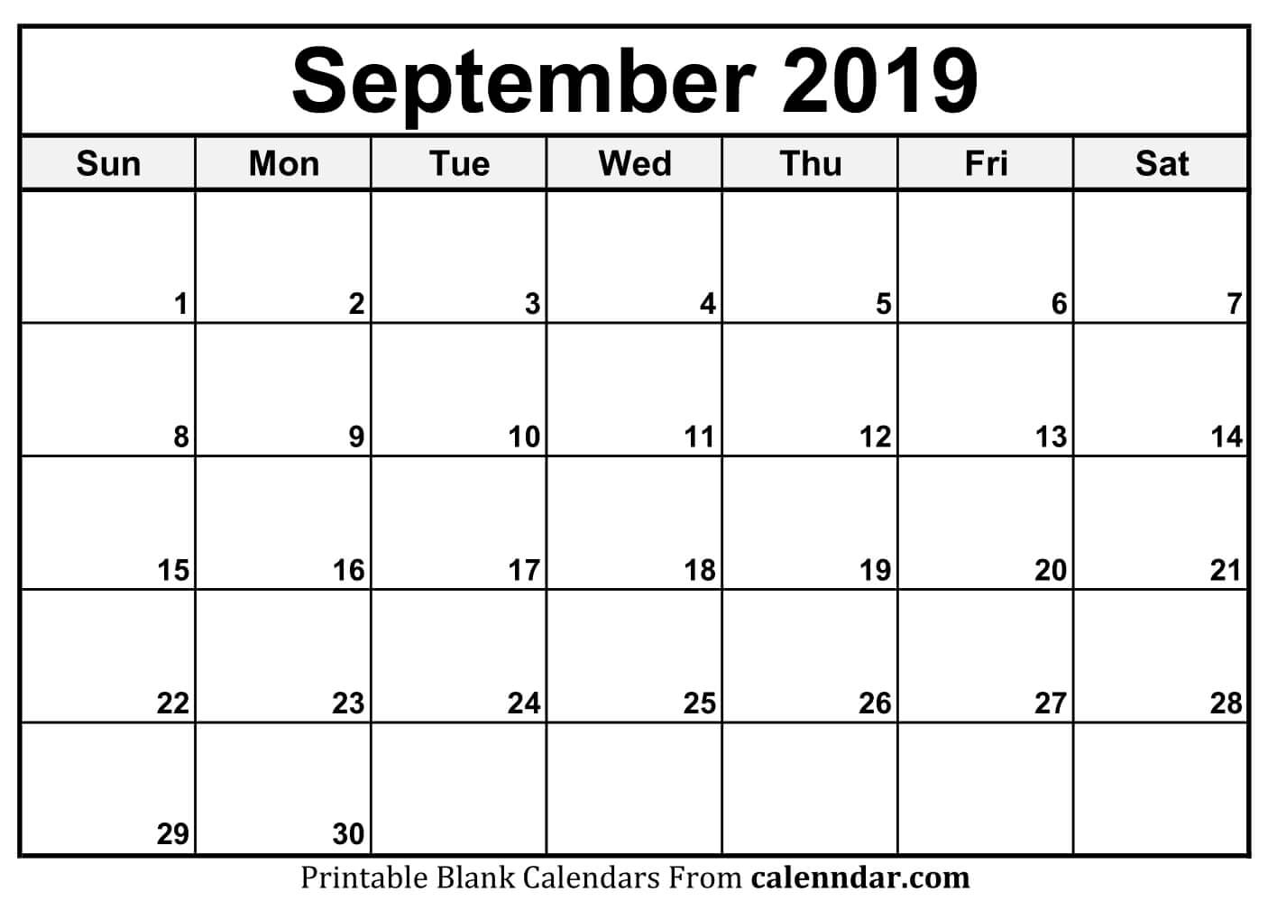 Blank September 2019 Calendar Templates Calenndar