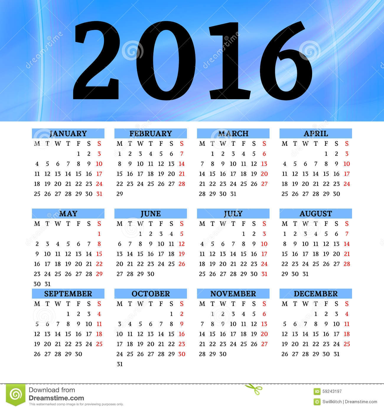 Calendar 2016 Template Design With Header Picture Stock Vector 