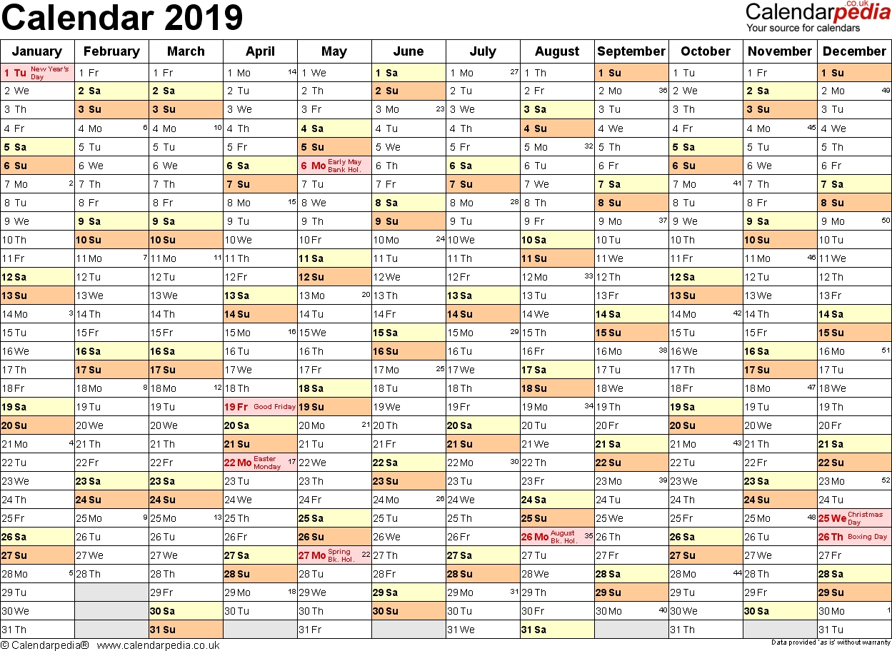 Calendar 2019 Uk 16 Free Printable Pdf Templates | Qualads