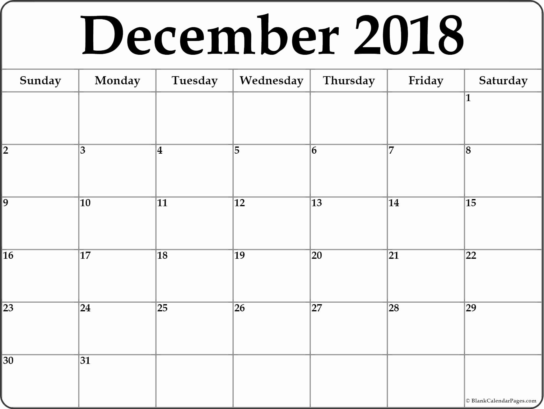 Calendar December 2018 And January 2019 December 2018 Calendar