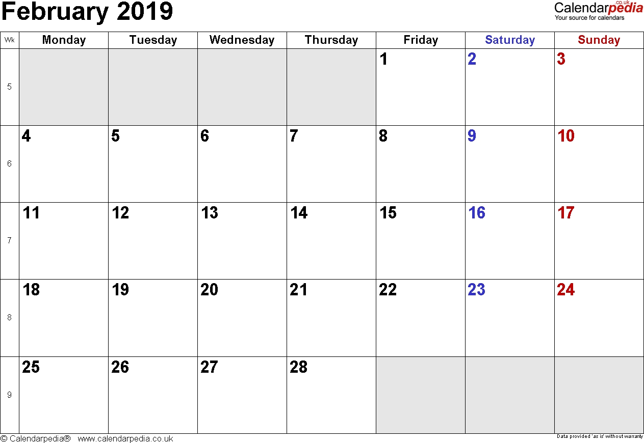 Calendar February 2019 Uk Bank Holidays Excelpdfword Templates 