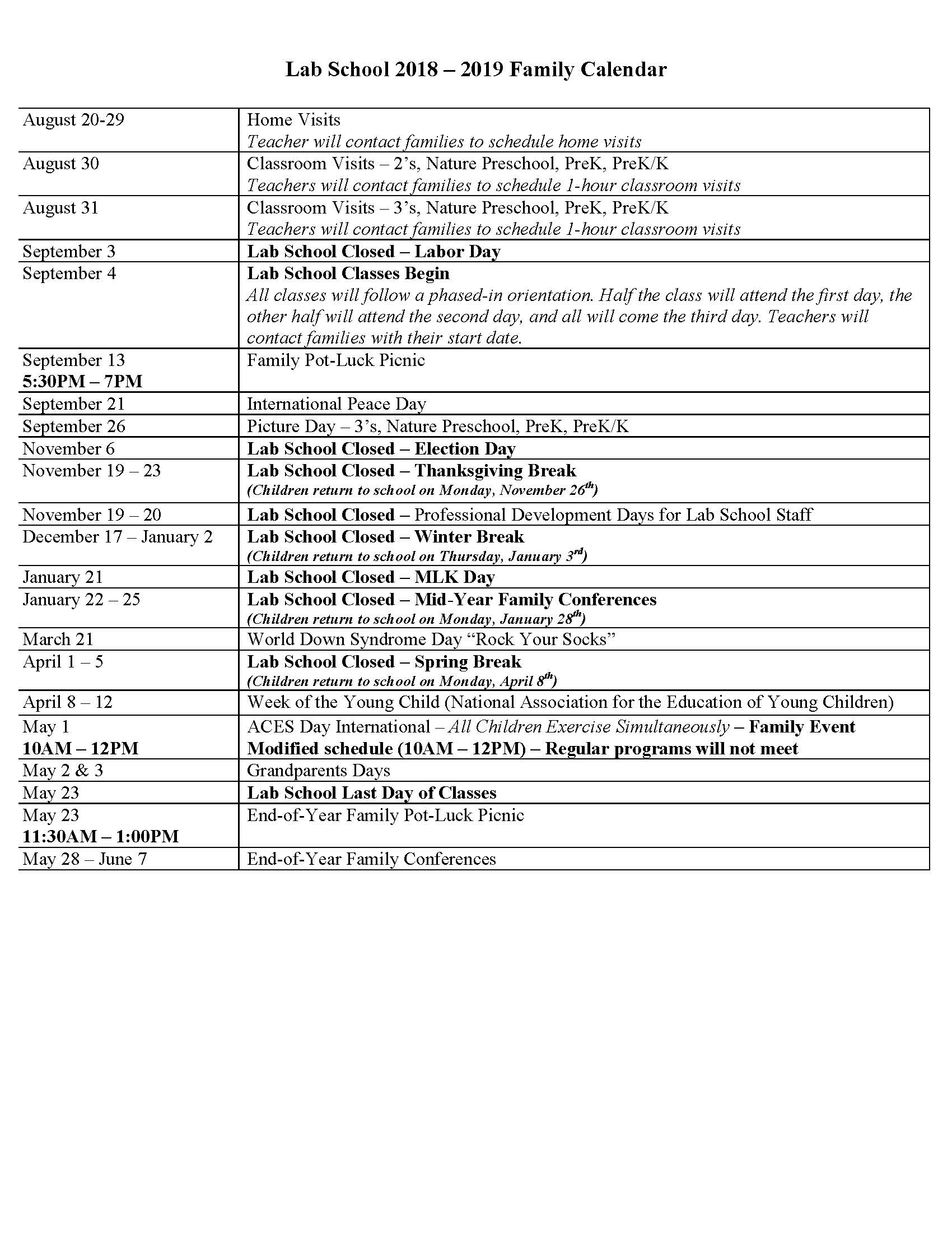 Calendar Inclement Weather Policy Laboratory School