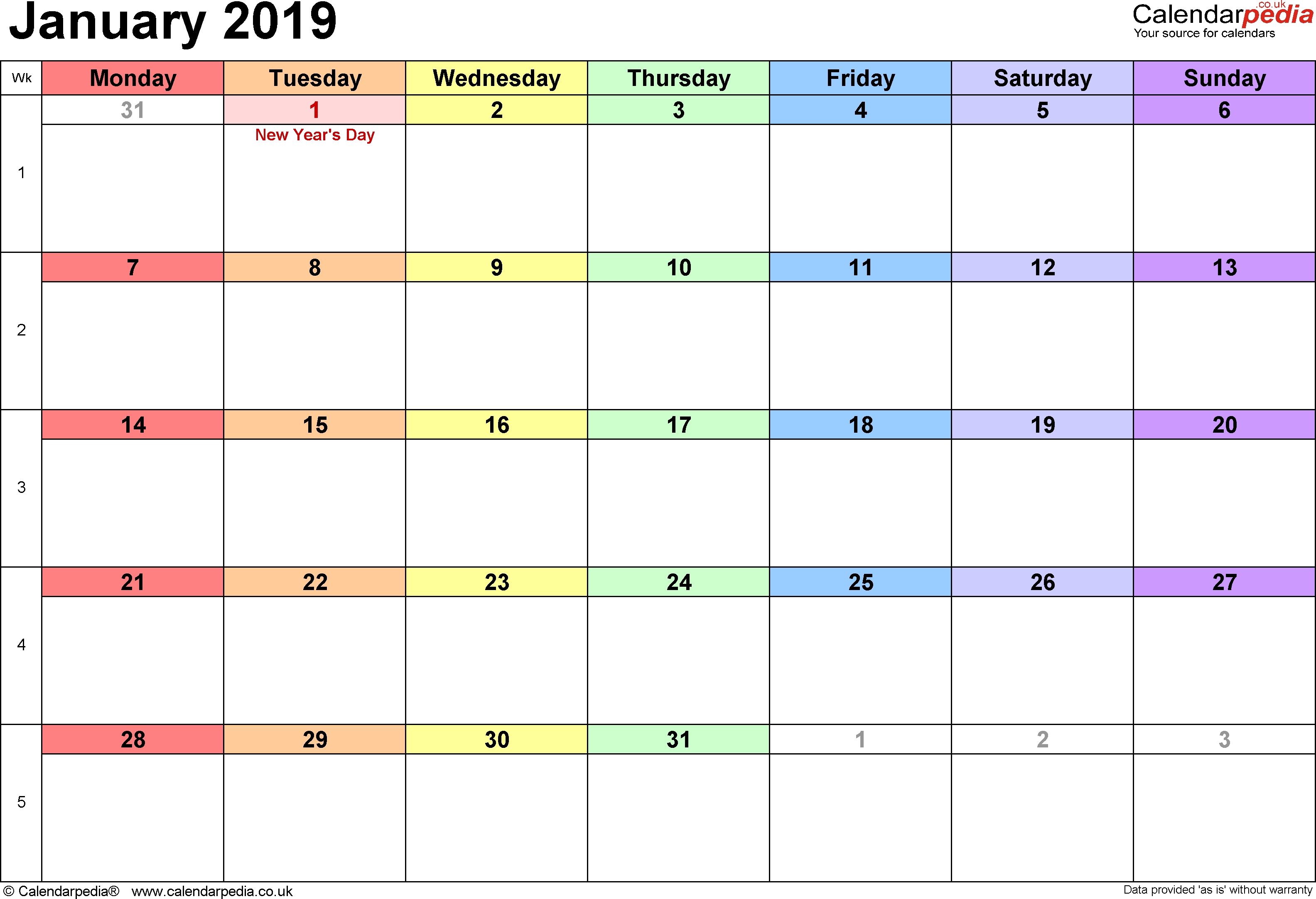 Calendar January 2019 Uk Bank Holidays Excelpdfword Templates