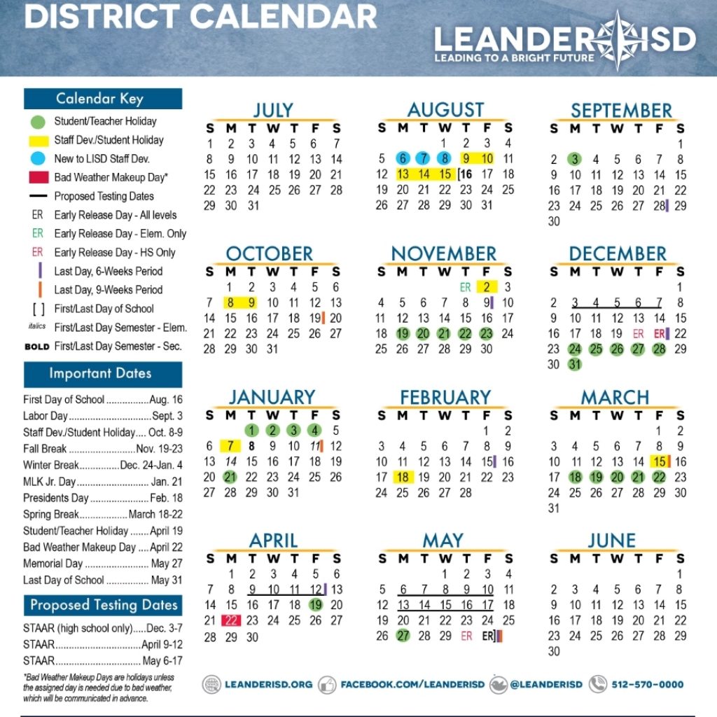 Calendar Leander Independent School District