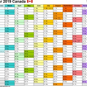 Canada Calendar 2019 Free Printable Excel Templates