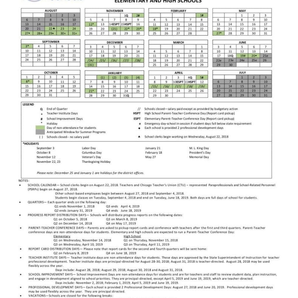 Cps Calendar For 2018 2019 School Year