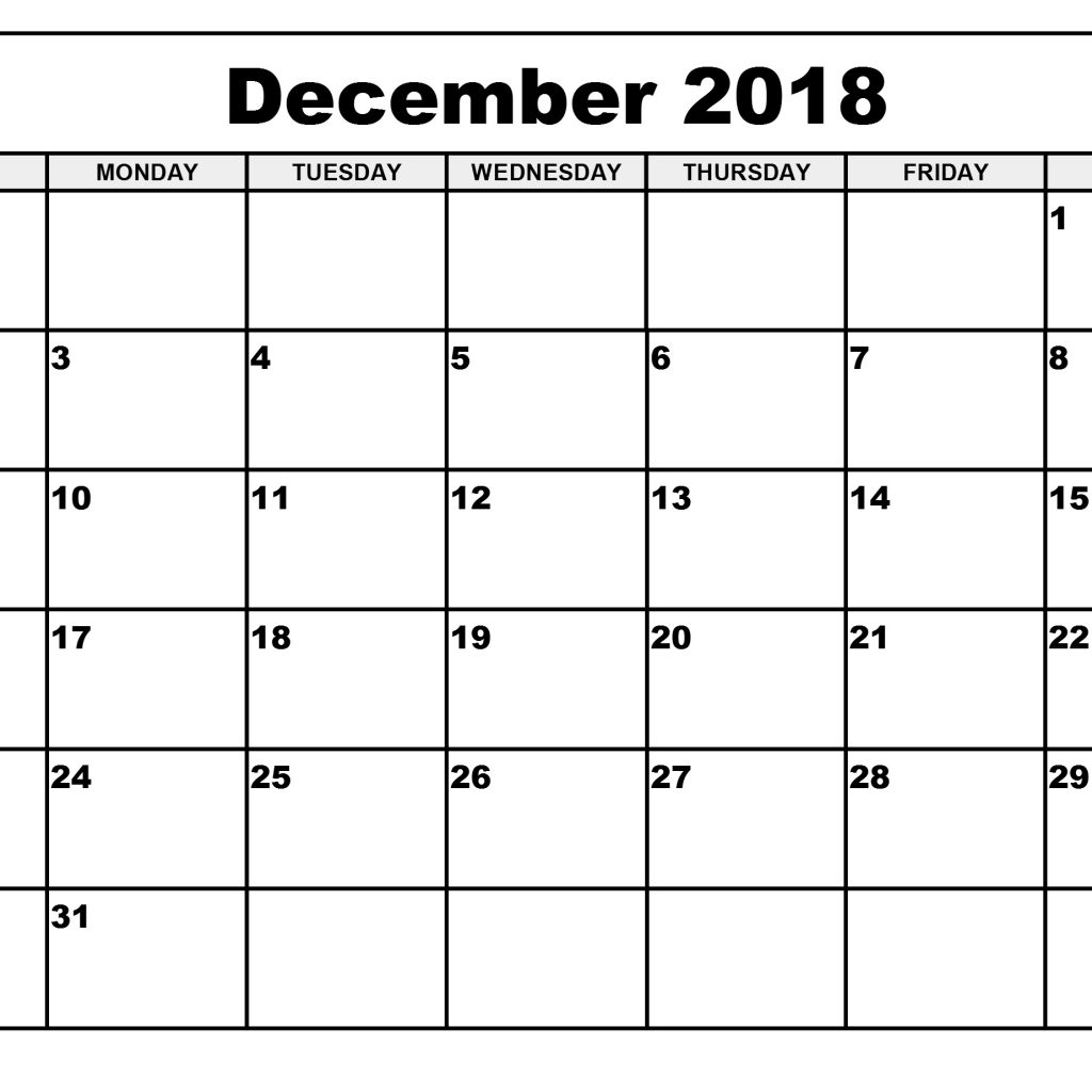 December 2018 Calendar Printable Free Templates Printable