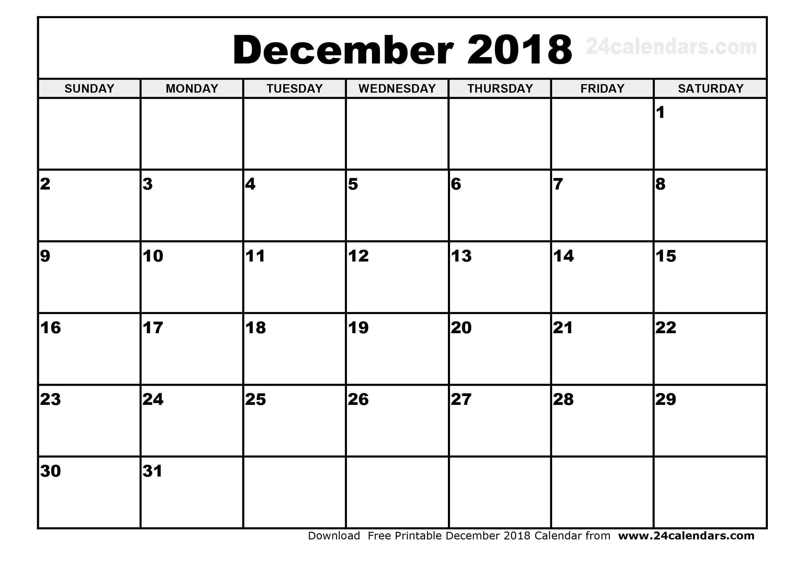 December 2018 Calendar Waterproof Calendar Template Printing 