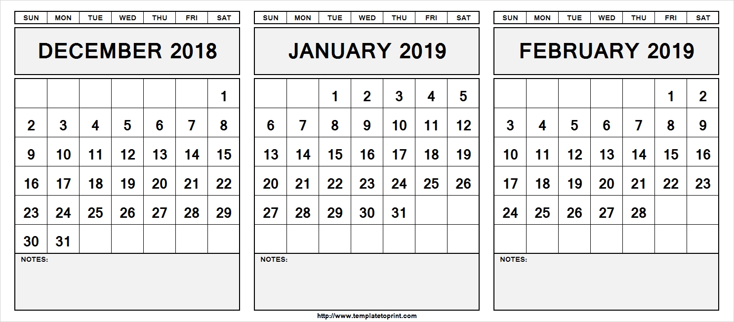 December 2018 January 2019 February 2019 Calendar 555 December