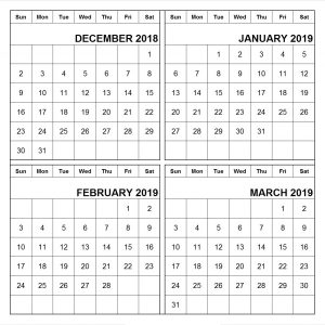 December 2018 January February March 2019 Calendar December