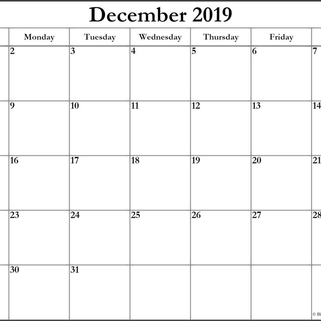 December 2019 Blank Calendar Printable Collection