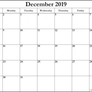 December 2019 Blank Calendar Printable Collection