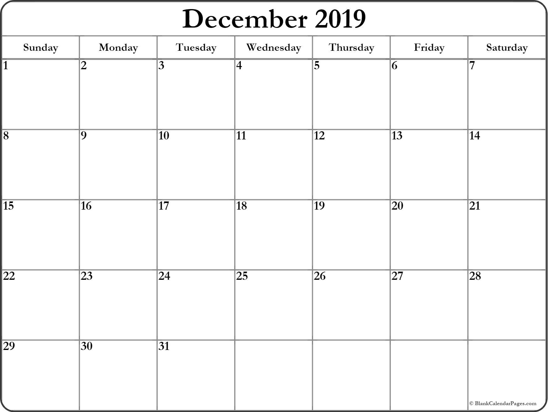 December 2019 Blank Calendar Printable Collection