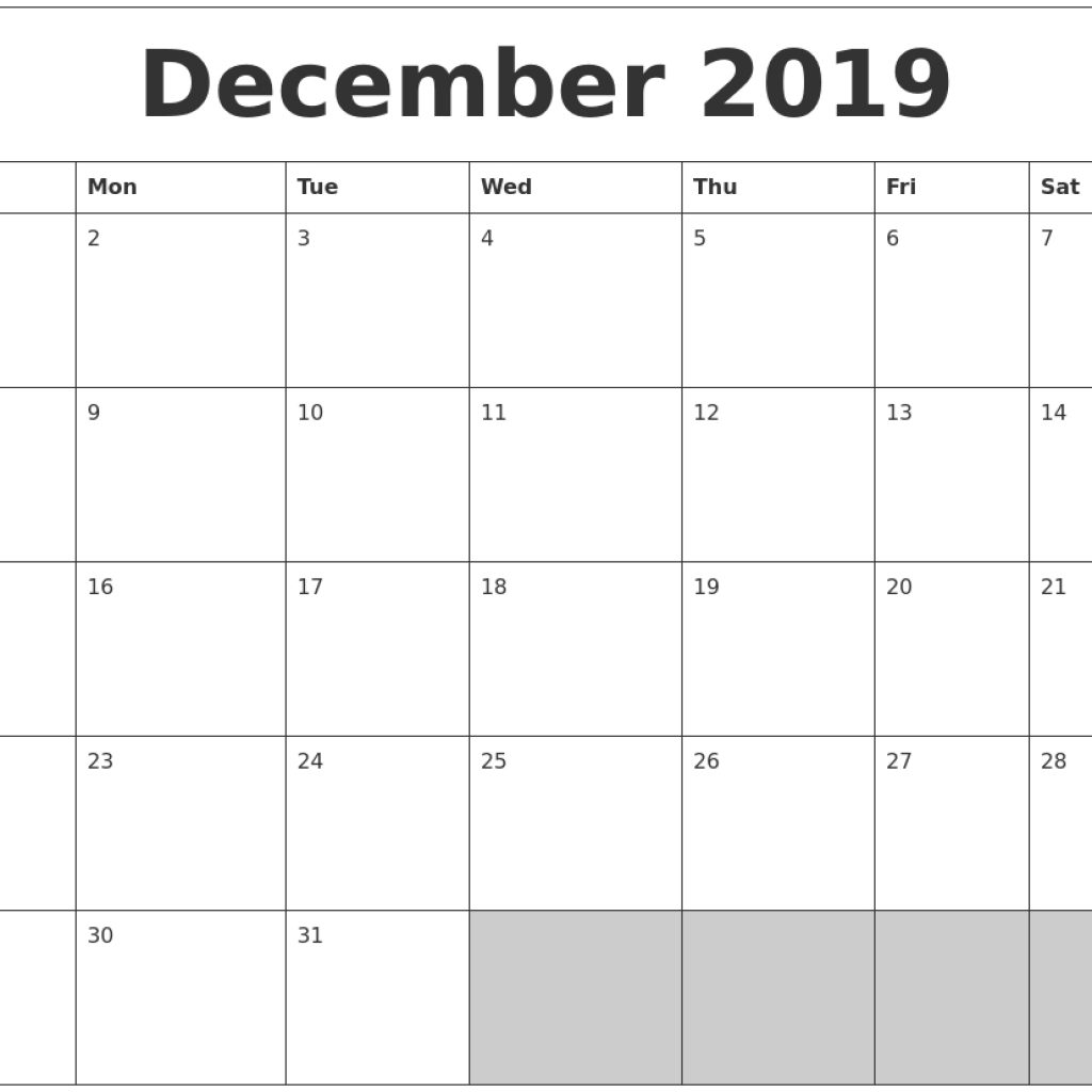 December 2019 Blank Printable Calendar