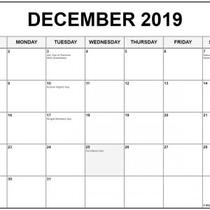 December 2019 Calendar With Holidays Printable Calendar