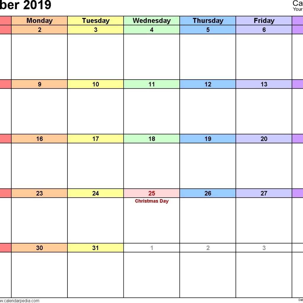 December 2019 Calendars For Word Excel Pdf