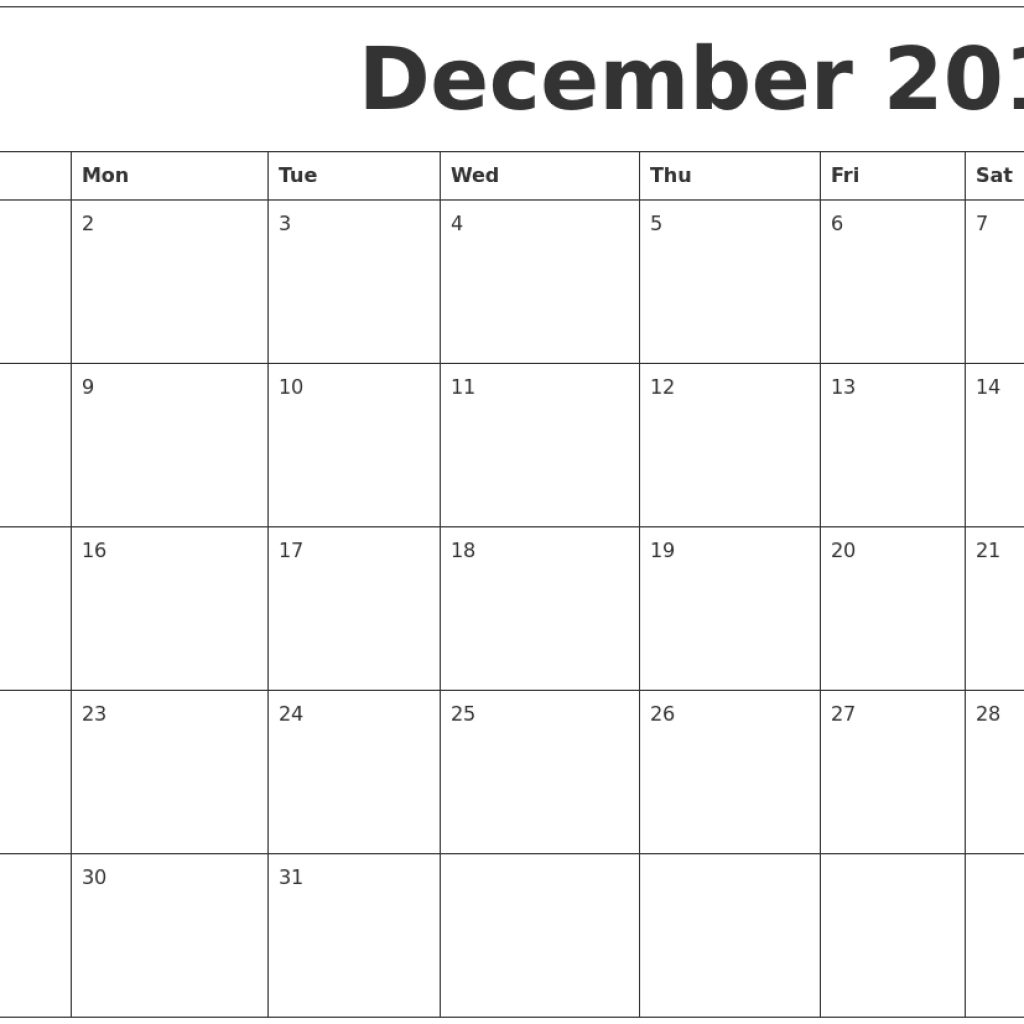 December 2019 Free Printable Calendar